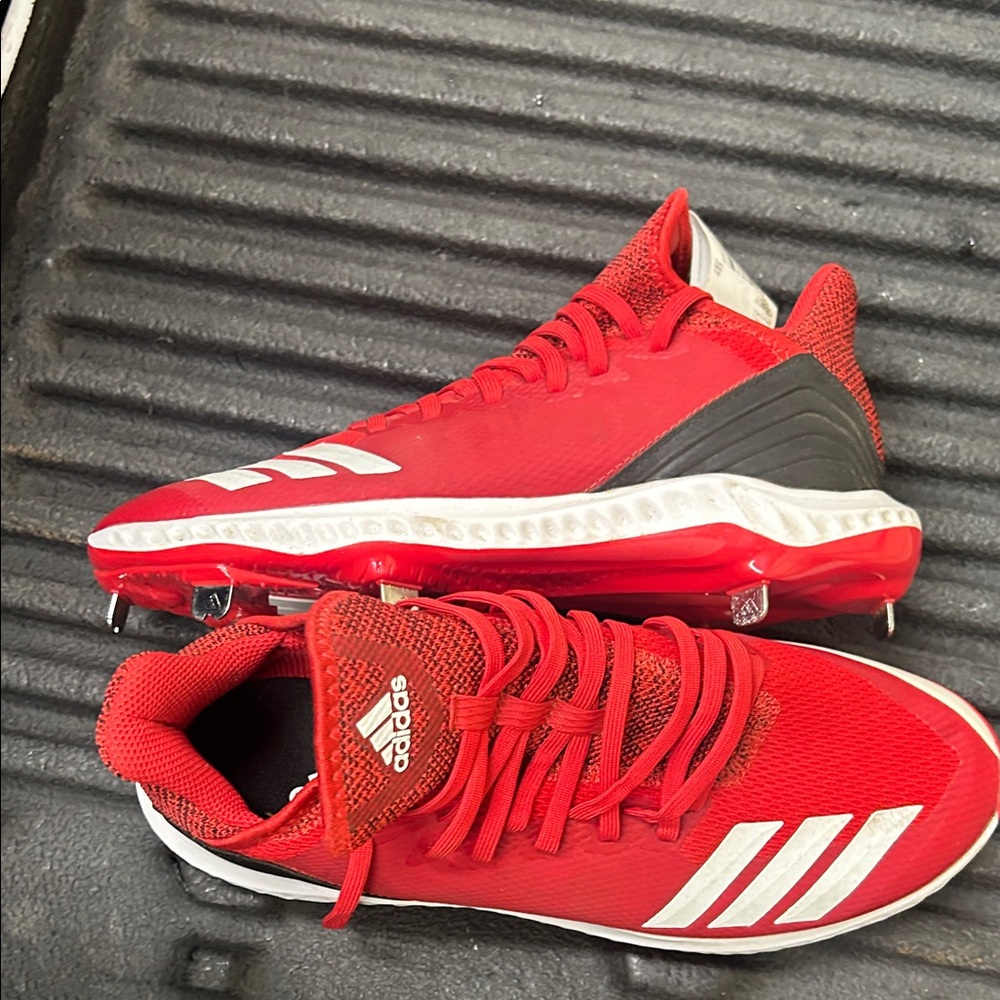 Adidas Red and White metal baseball Cleats